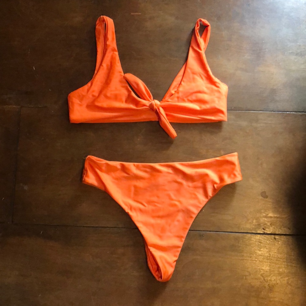Womens Tie Knot Front High 2PCS Bikini Set